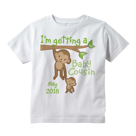 I'm Getting a Baby Cousin Tee shirt with monkeys and the due date 09182012a