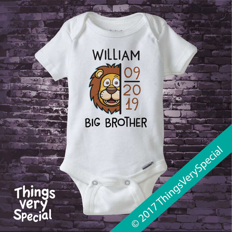 Lion Big Brother Onesie Bodysuit Personalized with name and due date