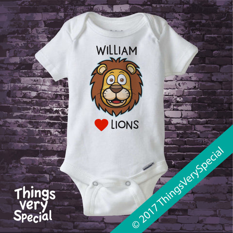 I Love Lions Personalized Onesie Bodysuit