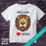 I Love Lions Personalized short or long sleeve tee shirt