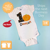 Pumpkin Birthday Onesie, Halloween theme First Birthday Bodysuit 10022012b