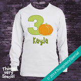 Three Year Old Pumpkin Birthday Shirt short or long sleeve
