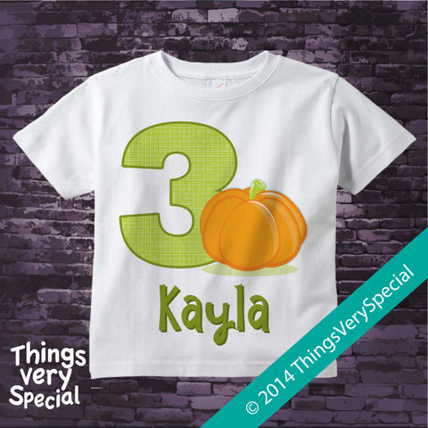 Three Year Old Pumpkin Birthday Shirt short or long sleeve