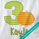 Three Year Old Pumpkin Birthday Shirt short or long sleeve