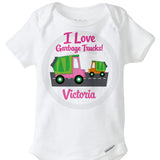 I Love Garbage Trucks for Little Girls, Onesie or Tee shirt 10302012a