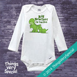 Dinosaur Big Brother to Twins Shirt or Onesie Bodysuit 11202014c