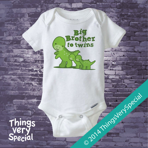 Dinosaur Big Brother to Twins Shirt or Onesie Bodysuit 11202014c