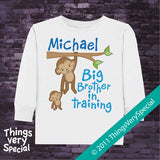 Big Brother in Training Design with Monkeys Personalized on Tee Shirt or Onesie 11242011a