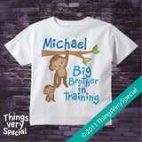 Big Brother in Training Design with Monkeys Personalized on Tee Shirt or Onesie 11242011a