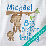 Big Brother in Training Design with Monkeys Personalized on Tee Shirt or Onesie 11242011a