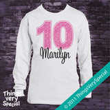 Girl's Tenth Birthday Shirt with big Pink number 12122011b
