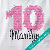 Girl's Tenth Birthday Shirt with big Pink number 12122011b