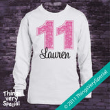 Girl's Eleventh Birthday Shirt with big Pink number 12122011b
