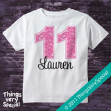 Girl's Eleventh Birthday Shirt with big Pink number 12122011b