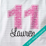 Girl's Eleventh Birthday Shirt with big Pink number 12122011b