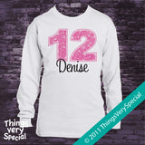 Girl's Twelfth Birthday Shirt with big Pink number 12122011b