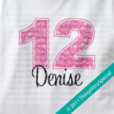 Girl's Twelfth Birthday Shirt with big Pink number 12122011b