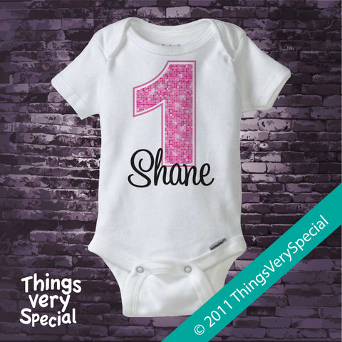 Girl's First Birthday Shirt or Onesie with big Pink number 12122011b