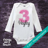 Girl's Third Birthday Shirt or Onesie Bodysuit with big Pink number 12122011b
