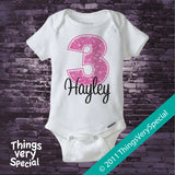 Girl's Third Birthday Shirt or Onesie Bodysuit with big Pink number 12122011b