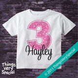 Girl's Third Birthday Shirt or Onesie Bodysuit with big Pink number 12122011b