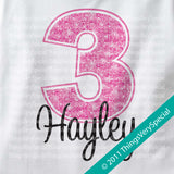Girl's Third Birthday Shirt or Onesie Bodysuit with big Pink number 12122011b