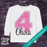 Girl's Fourth Birthday Shirt with big Pink number 12122011b