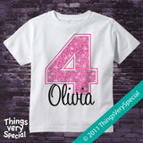 Girl's Fourth Birthday Shirt with big Pink number 12122011b