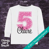 Girl's Fifth Birthday Shirt with big Pink number 12122011b