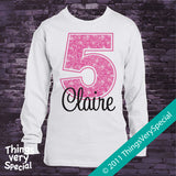Girl's Fifth Birthday Shirt with big Pink number 12122011b