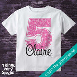 Girl's Fifth Birthday Shirt with big Pink number 12122011b