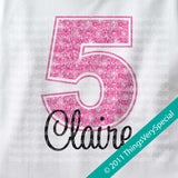 Girl's Fifth Birthday Shirt with big Pink number 12122011b