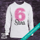 Girl's Sixth Birthday Shirt with big Pink number 12122011b