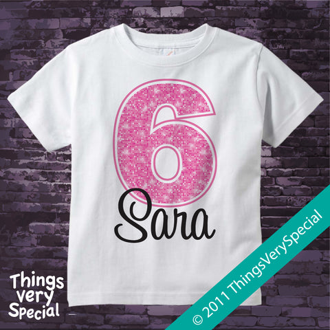 Girl's Sixth Birthday Shirt with big Pink number 12122011b