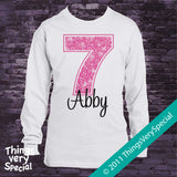 Girl's Seventh Birthday Shirt with big Pink number 12122011b