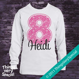 Girl's Eighth Birthday Shirt with big Pink number 12122011b