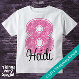 Girl's Eighth Birthday Shirt with big Pink number 12122011b