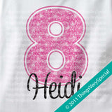 Girl's Eighth Birthday Shirt with big Pink number 12122011b
