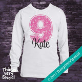 Girl's Ninth Birthday Shirt with big Pink number 12122011b