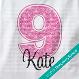 Girl's Ninth Birthday Shirt with big Pink number 12122011b