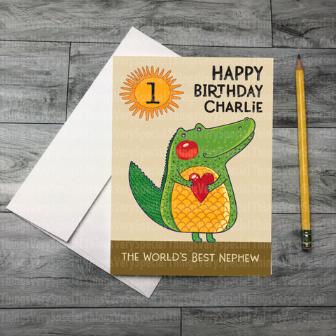 1st Birthday Card with Dinosaur for Nephew