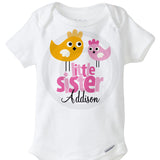 Little Sister Onesie Bodysuit with Pink and Orange Birds