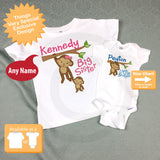 Big Sister Little Brother set, Sibling Shirt set, Personalized T-shirt and Onesie with Cute Monkeys 12242013a