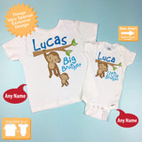 Big Brother Little Brother Shirt set of 2, Sibling Shirt, Personalized Tshirt with Cute Monkeys - 12302013g