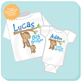 Big Brother Little Brother Shirt set of 2, Sibling Shirt, Personalized Tshirt with Cute Monkeys - 12302013g