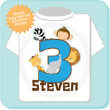 Boy's Three Year Old Jungle Birthday Shirt with Name, Third Birthday Shirt, Personalized Jungle Birthday Theme 03062013a