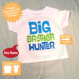 Big Brother Shirt Personalized Infant, Toddler or Youth Tee Shirt Blue and Green Text t-shirt 06142012a