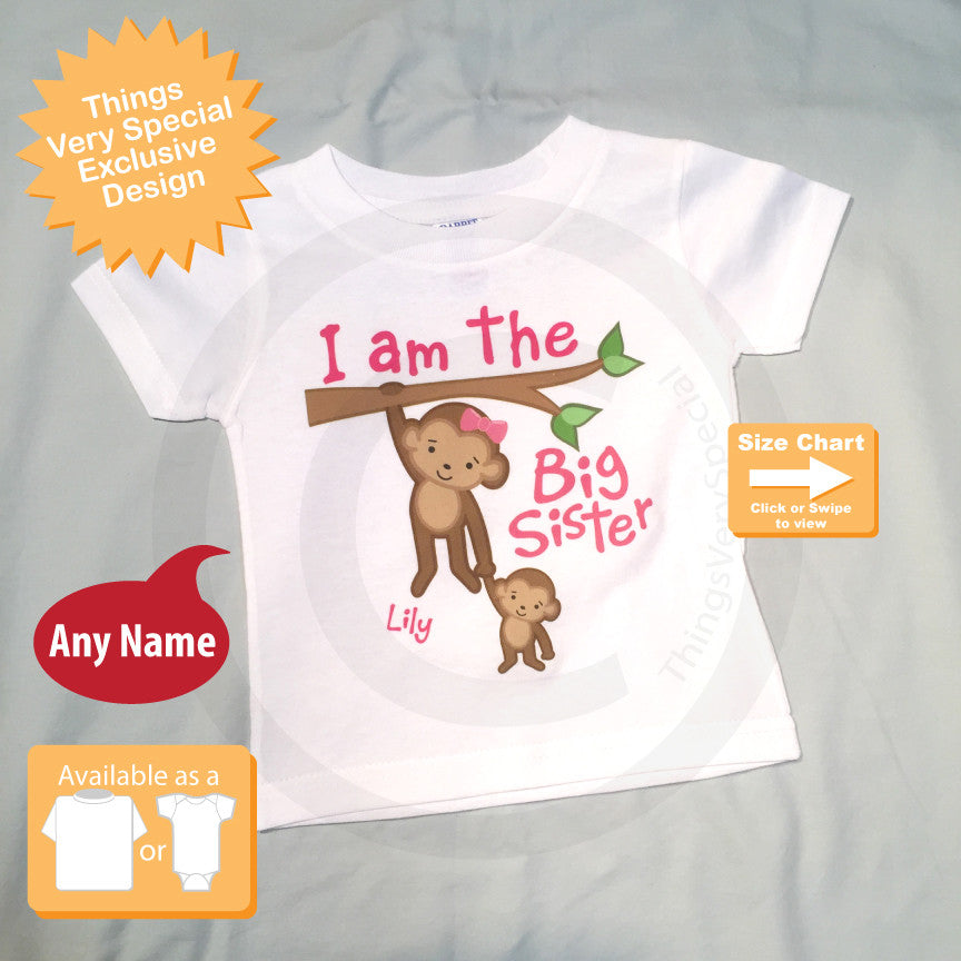 I am the Big Sister Shirt, Personalized with cute Monkeys