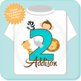 Girl's Safari Theme Birthday Shirt for Second Birthday, Personalized 01052016c