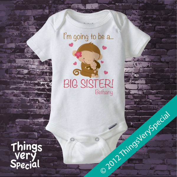I'm going to be a Big Sister Onesie Bodysuit with monkeys 100% Cotton Short  or long sleeve